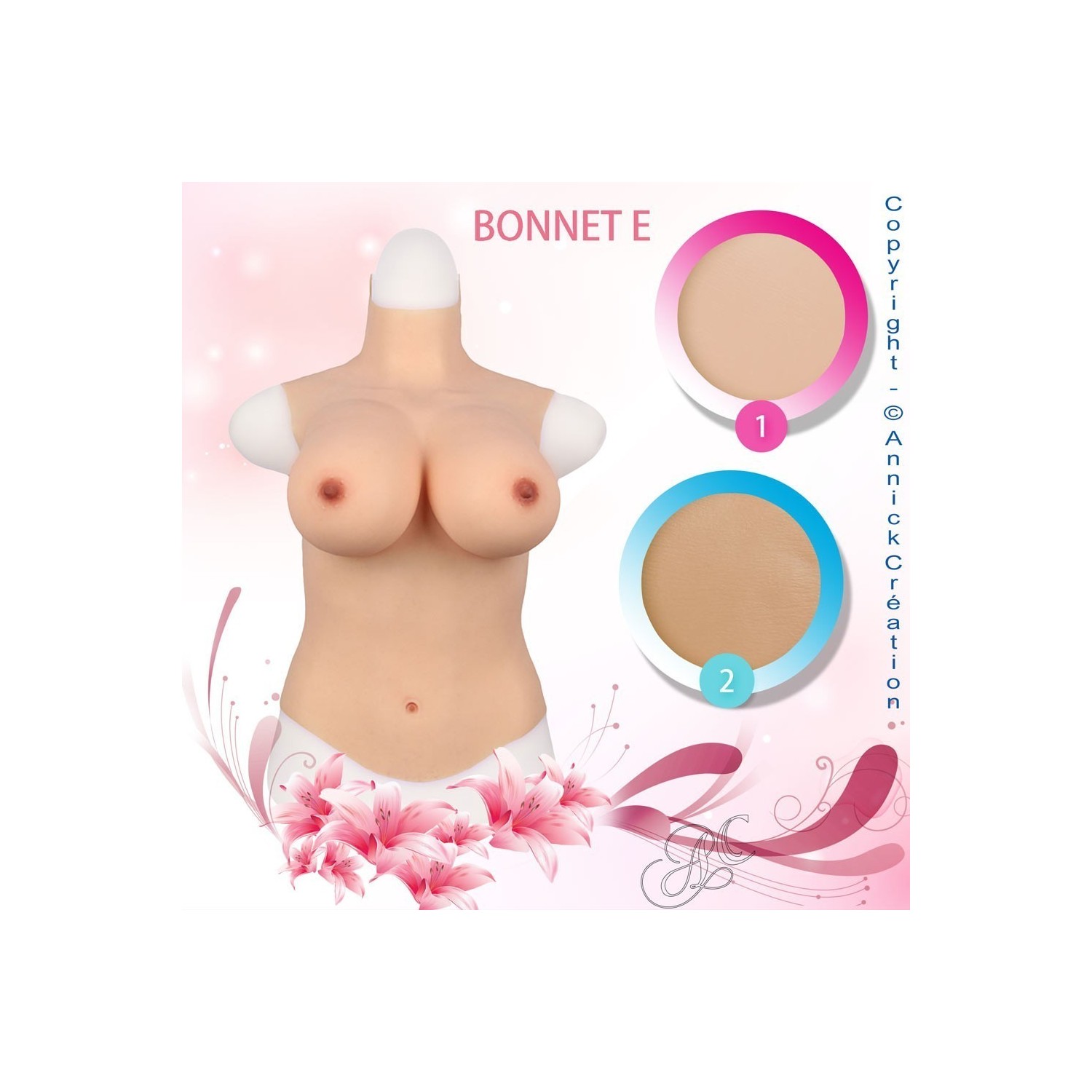 Buste long faux seins, col haut, Bonnet E