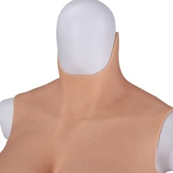 Buste long faux seins silicone, haut de gamme, col haut