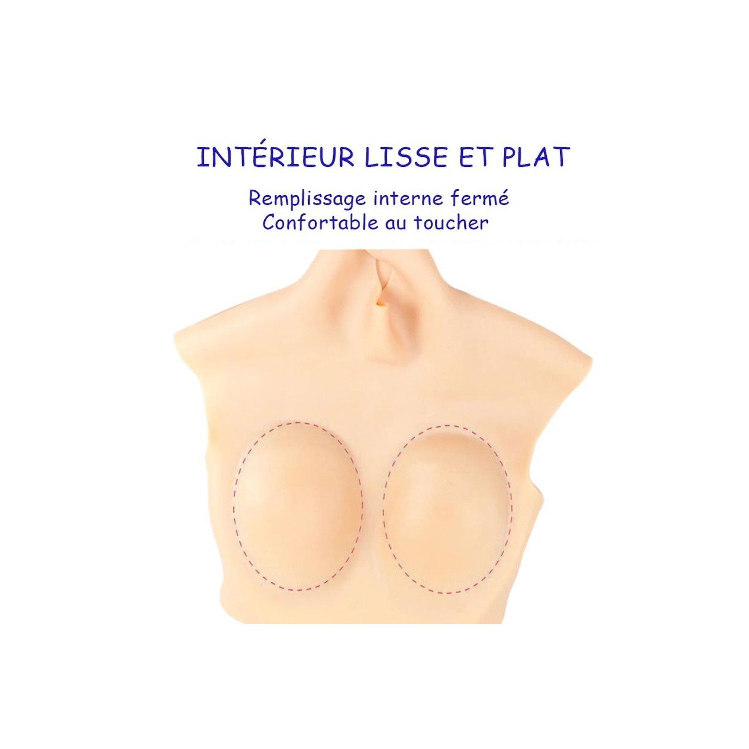 Buste faux seins silicone, encolure ronde, bonnet G