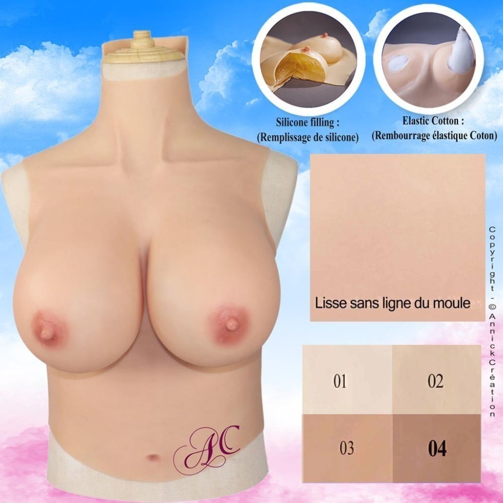 Buste long faux seins new design, col haut