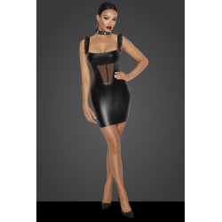 Robe courte wetlook et tulle F257