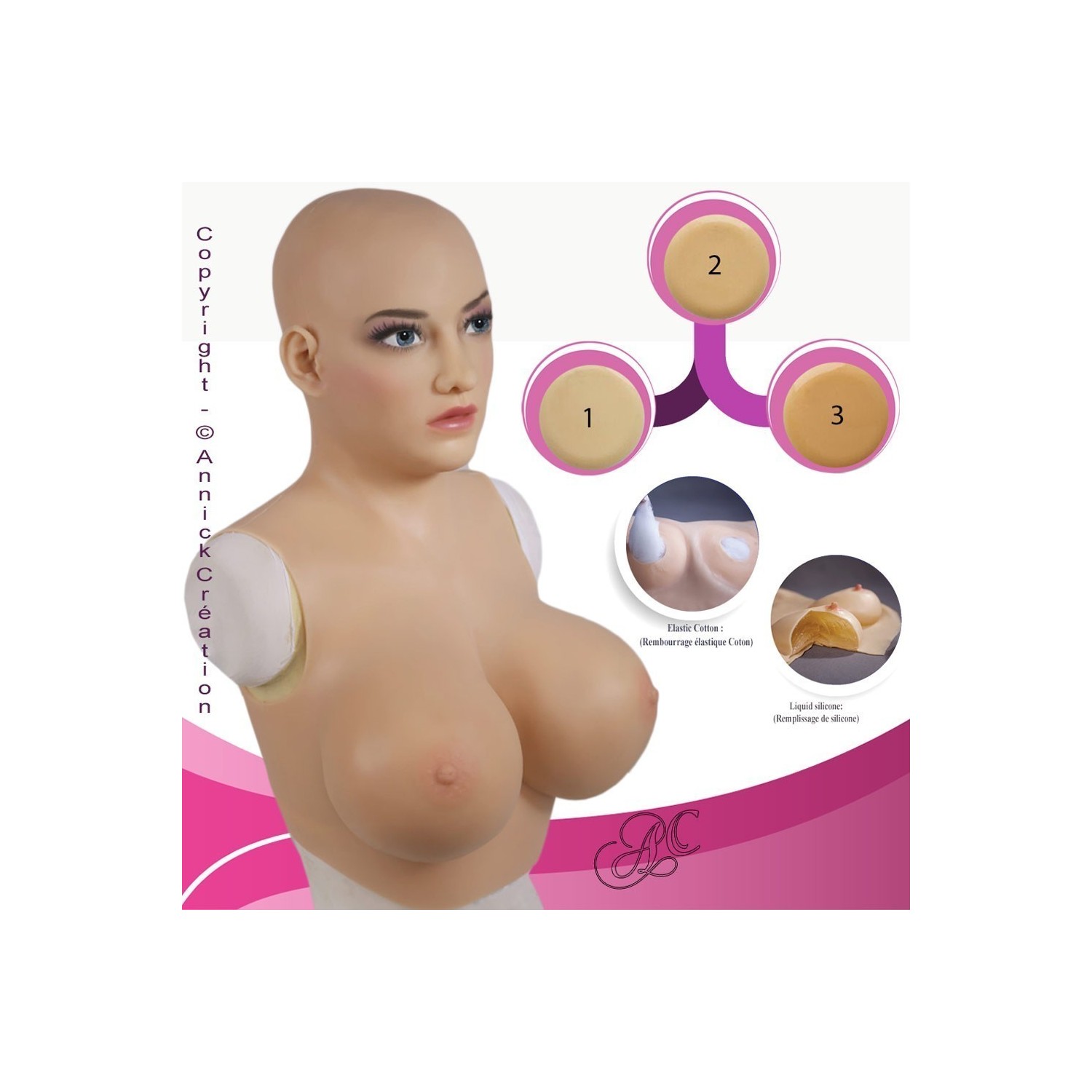 Buste faux seins masque féminin, Bonnet H 