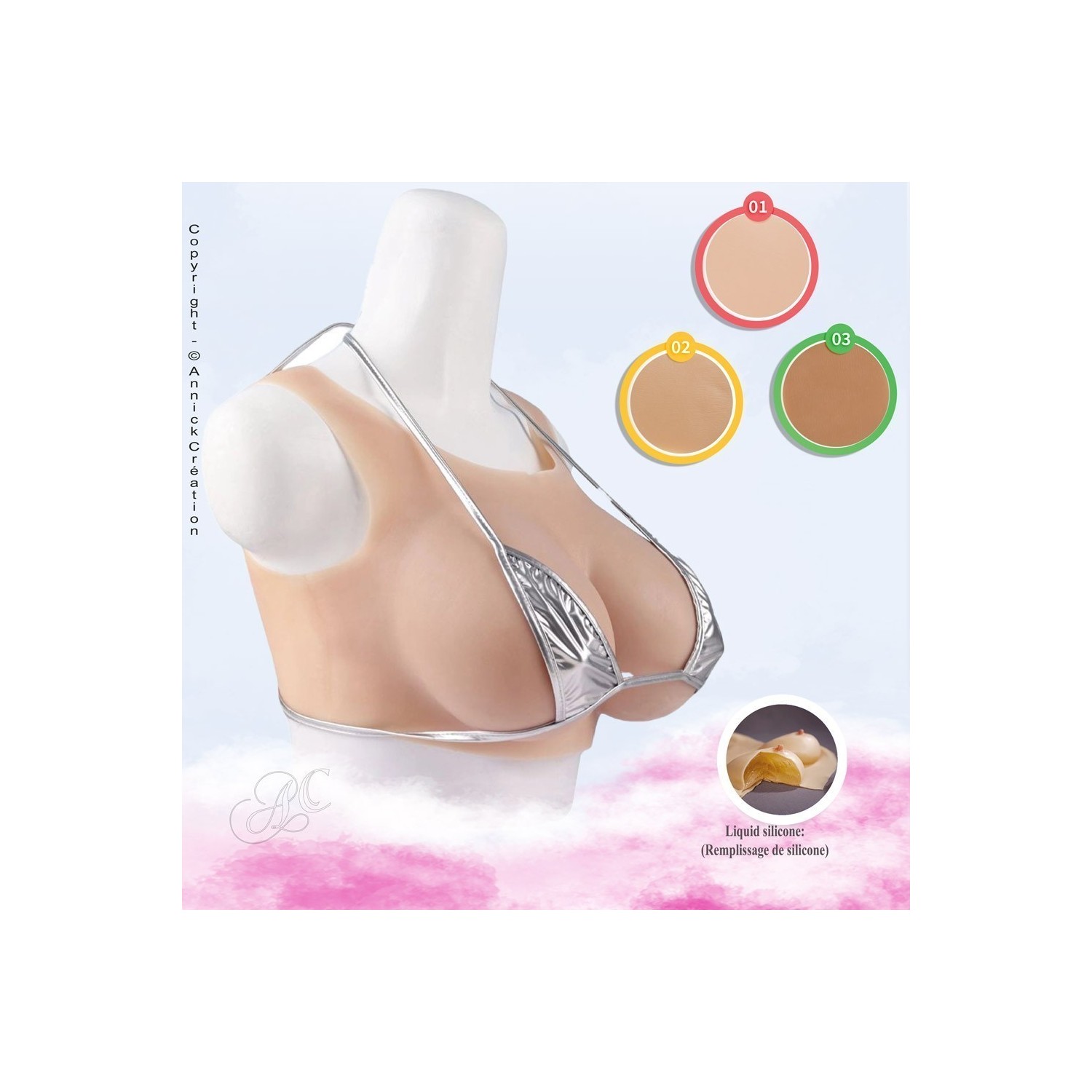 Buste faux seins silicone, un look tendance, encolure ronde 